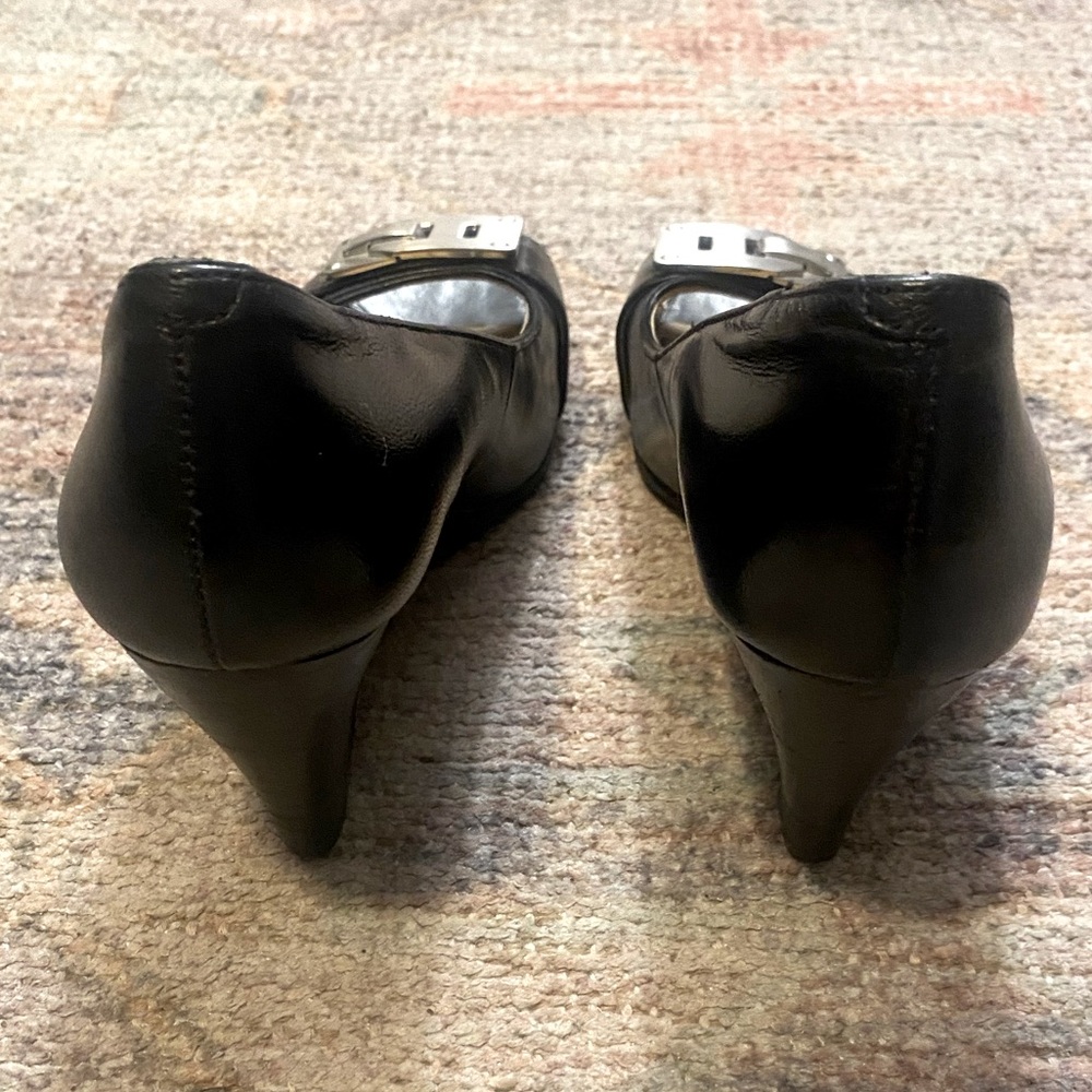 Nine West Wedge Heeled Black Shoe with Metal Buckle Detail on Toe - Picture 3 of 7